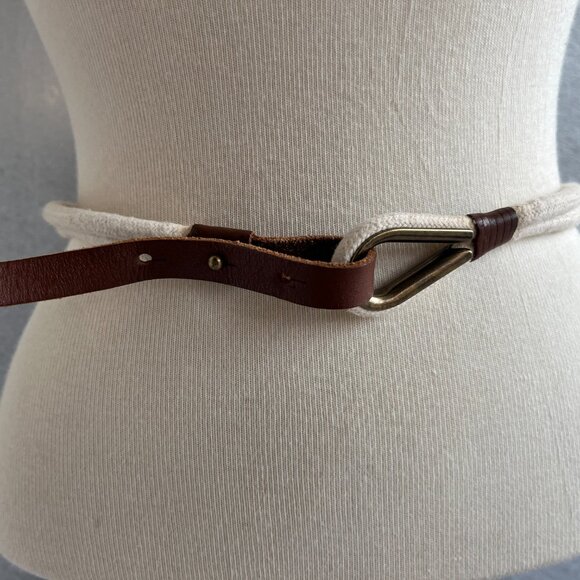 Women's J. Crew Nautical Rope Belt w/ Brown Leather  Loop Buckle - Picture 2 of 6